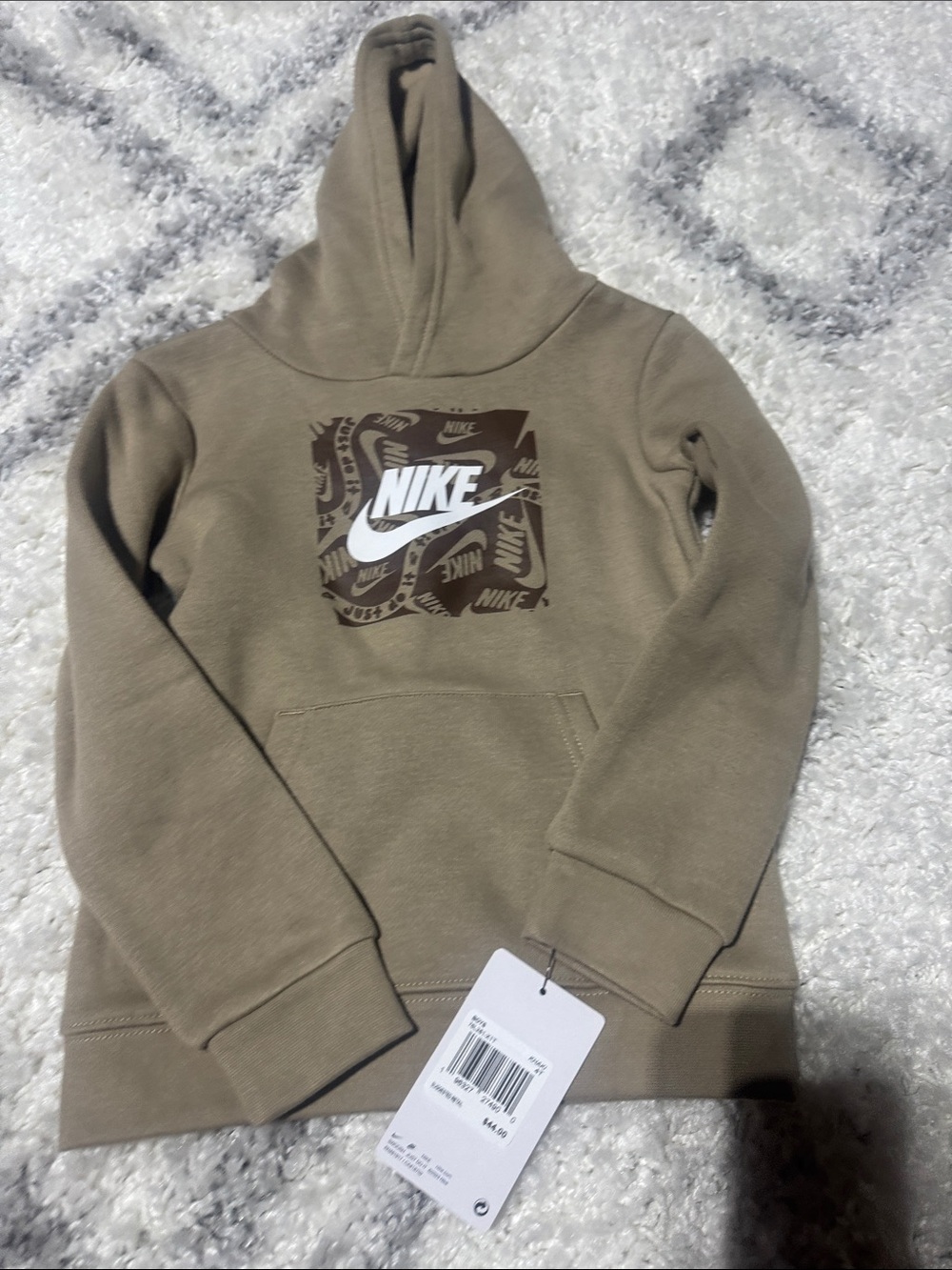 Nike Kids Tan Pullover Hoodie with Logo Graphic 4t nwt Msrp $44